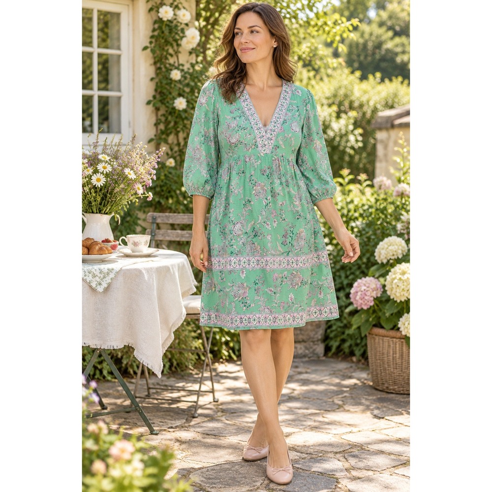 J. Jill Tunic Dress Floral Paisley Green Women M P Boho Cottagecore Feminine